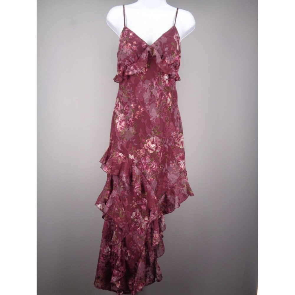 Jessica Simpson Floral Ruffle Asymmetric Slip Dress Size Medium Romantic